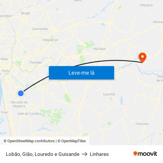 Lobão, Gião, Louredo e Guisande to Linhares map