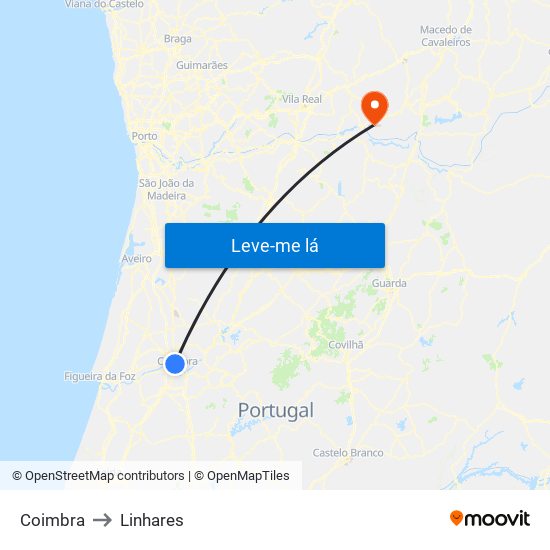 Coimbra to Linhares map