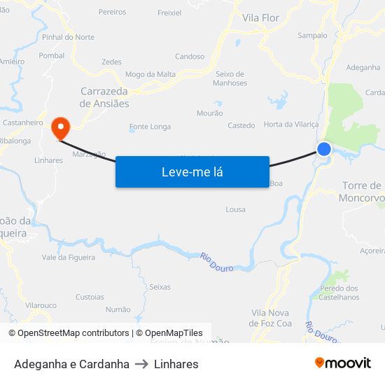 Adeganha e Cardanha to Linhares map