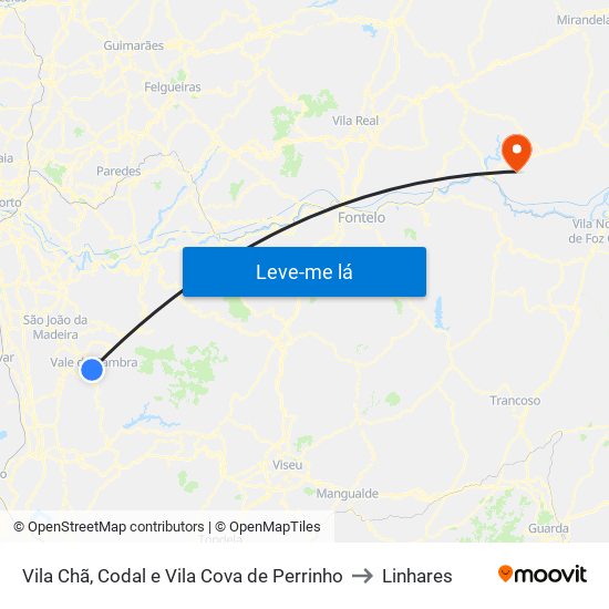 Vila Chã, Codal e Vila Cova de Perrinho to Linhares map