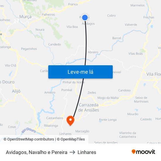 Avidagos, Navalho e Pereira to Linhares map