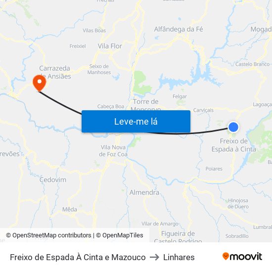 Freixo de Espada À Cinta e Mazouco to Linhares map