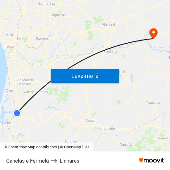 Canelas e Fermelã to Linhares map