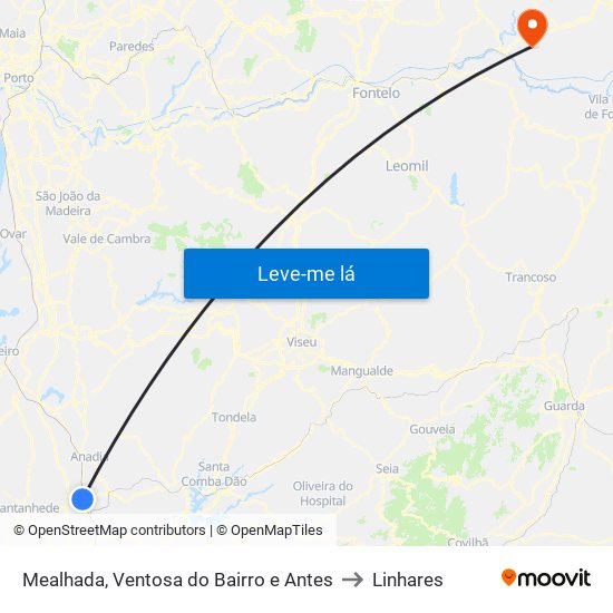 Mealhada, Ventosa do Bairro e Antes to Linhares map
