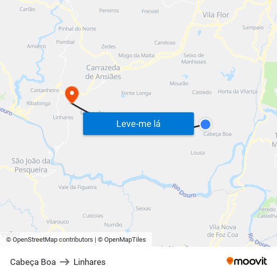 Cabeça Boa to Linhares map