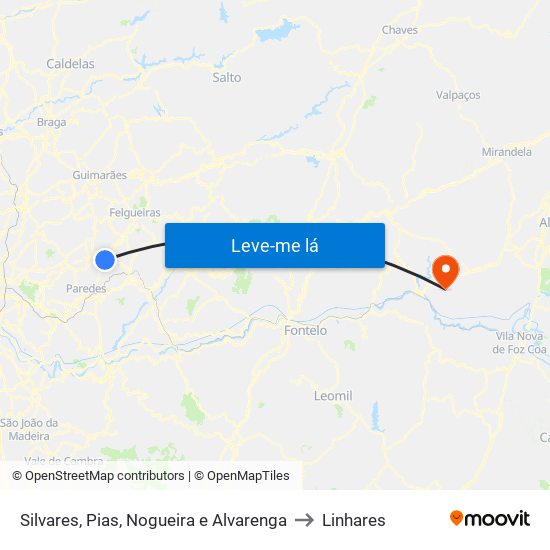 Silvares, Pias, Nogueira e Alvarenga to Linhares map