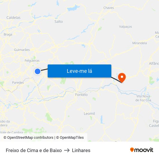 Freixo de Cima e de Baixo to Linhares map