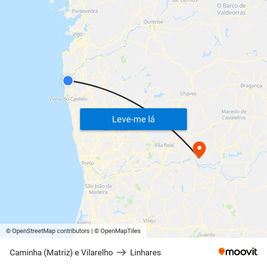Caminha (Matriz) e Vilarelho to Linhares map