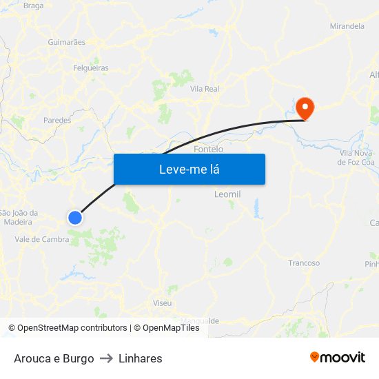 Arouca e Burgo to Linhares map