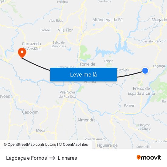 Lagoaça e Fornos to Linhares map