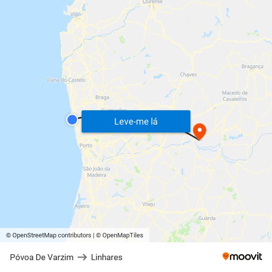 Póvoa De Varzim to Linhares map