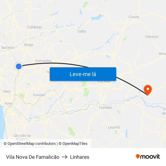 Vila Nova De Famalicão to Linhares map