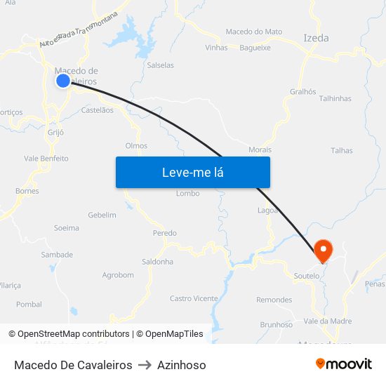 Macedo De Cavaleiros to Azinhoso map