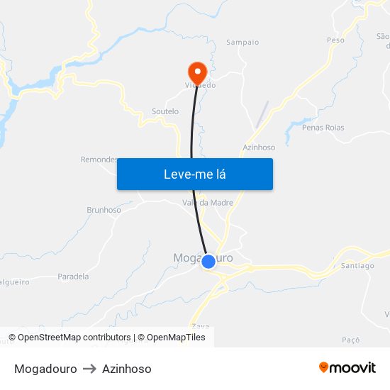 Mogadouro to Azinhoso map