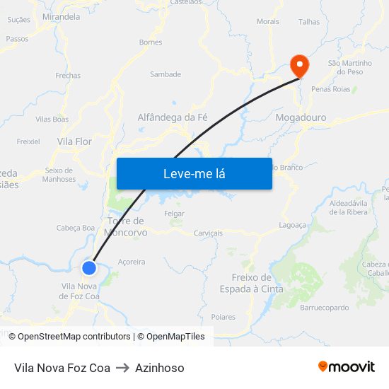 Vila Nova Foz Coa to Azinhoso map