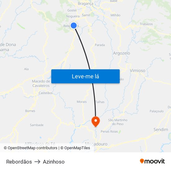 Rebordãos to Azinhoso map