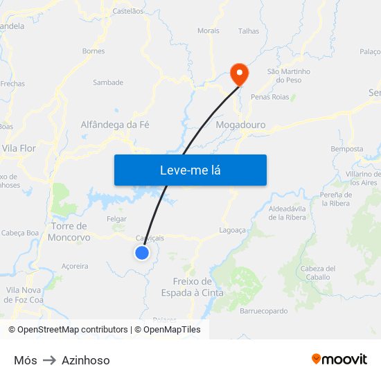 Mós to Azinhoso map