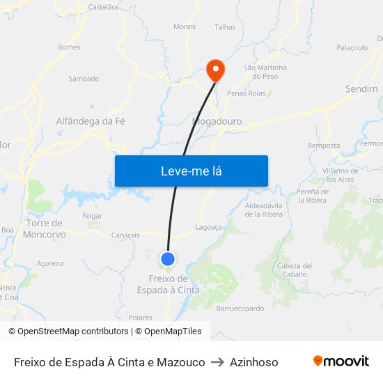 Freixo de Espada À Cinta e Mazouco to Azinhoso map