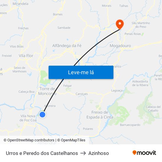 Urros e Peredo dos Castelhanos to Azinhoso map