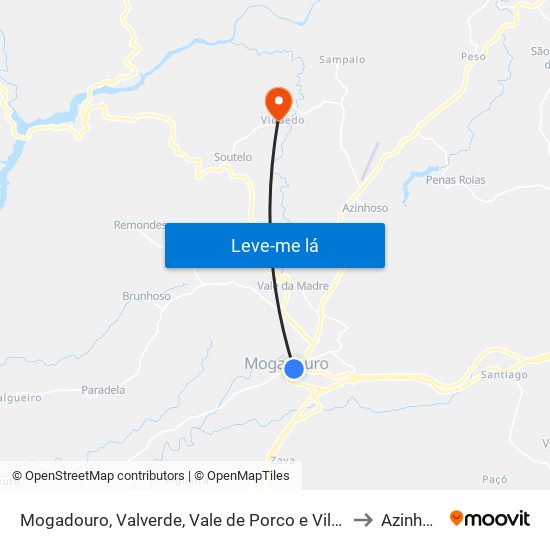 Mogadouro, Valverde, Vale de Porco e Vilar de Rei to Azinhoso map