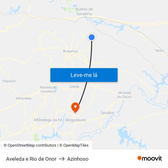 Aveleda e Rio de Onor to Azinhoso map