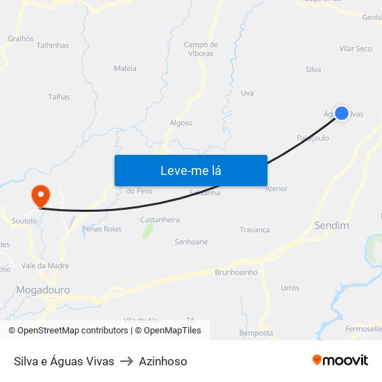 Silva e Águas Vivas to Azinhoso map