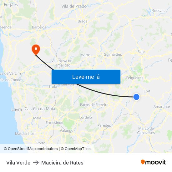 Vila Verde to Macieira de Rates map