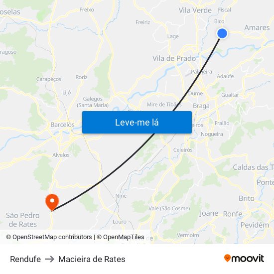 Rendufe to Macieira de Rates map