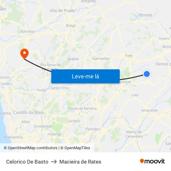 Celorico De Basto to Macieira de Rates map