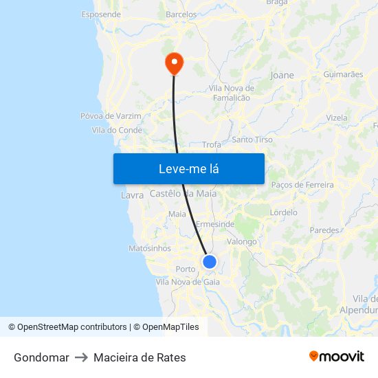 Gondomar to Macieira de Rates map