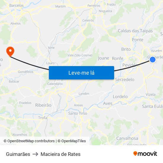 Guimarães to Macieira de Rates map