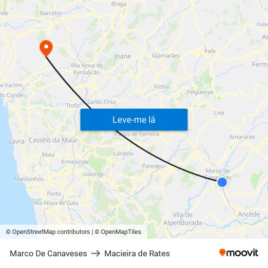 Marco De Canaveses to Macieira de Rates map