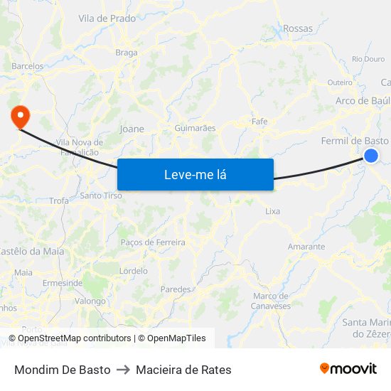 Mondim De Basto to Macieira de Rates map