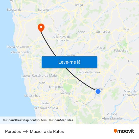 Paredes to Macieira de Rates map