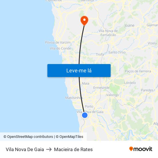 Vila Nova De Gaia to Macieira de Rates map