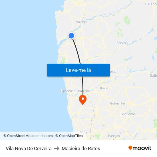 Vila Nova De Cerveira to Macieira de Rates map