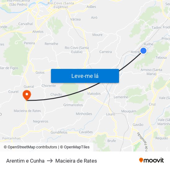 Arentim e Cunha to Macieira de Rates map