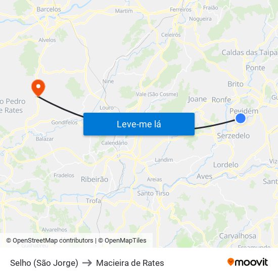 Selho (São Jorge) to Macieira de Rates map