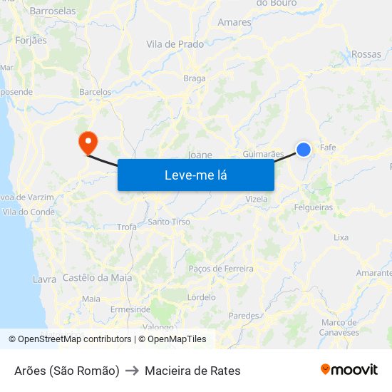Arões (São Romão) to Macieira de Rates map