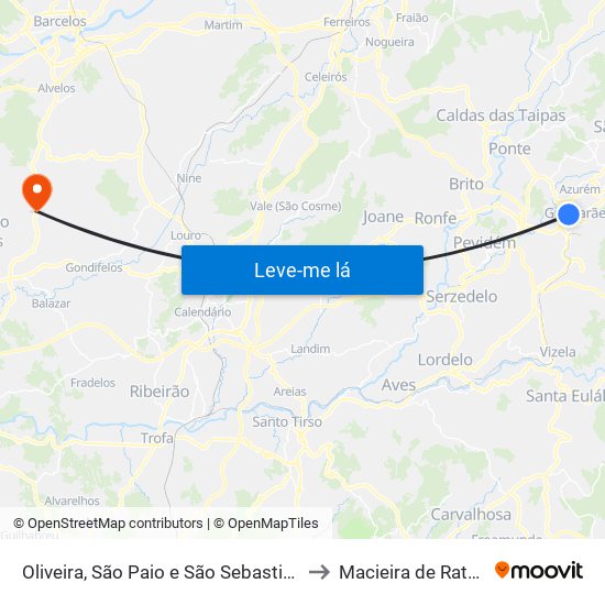 Oliveira, São Paio e São Sebastião to Macieira de Rates map