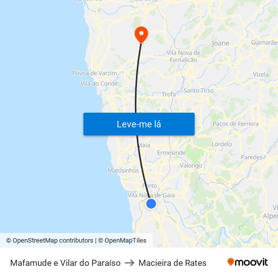 Mafamude e Vilar do Paraíso to Macieira de Rates map