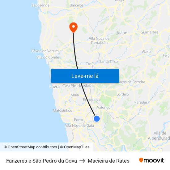 Fânzeres e São Pedro da Cova to Macieira de Rates map