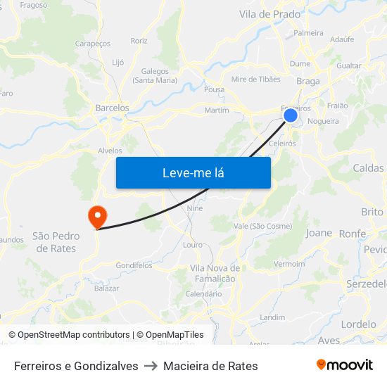 Ferreiros e Gondizalves to Macieira de Rates map