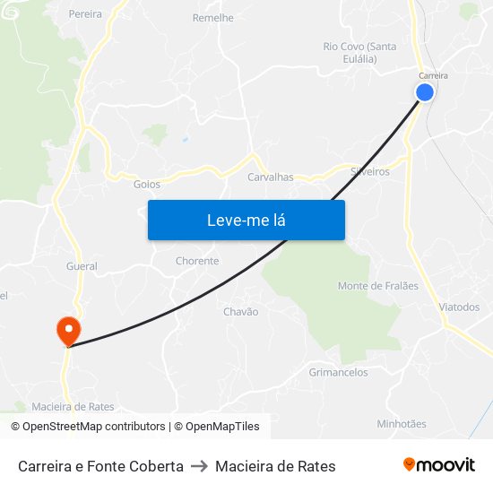 Carreira e Fonte Coberta to Macieira de Rates map