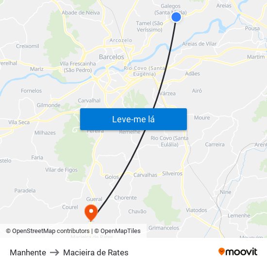 Manhente to Macieira de Rates map