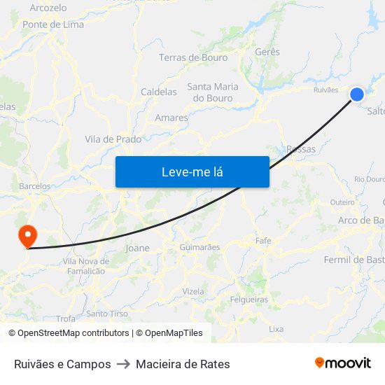 Ruivães e Campos to Macieira de Rates map