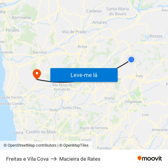 Freitas e Vila Cova to Macieira de Rates map