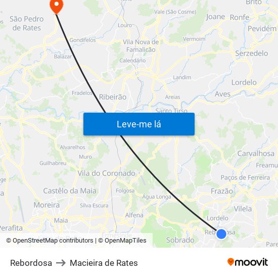 Rebordosa to Macieira de Rates map