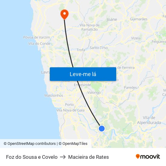 Foz do Sousa e Covelo to Macieira de Rates map