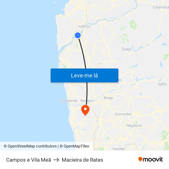 Campos e Vila Meã to Macieira de Rates map
